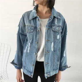 2018 Women Basic Coat Denim Jacket Women Winter Denim Jacket For Women Jeans Jacket Women Denim Coat loose fit casual style