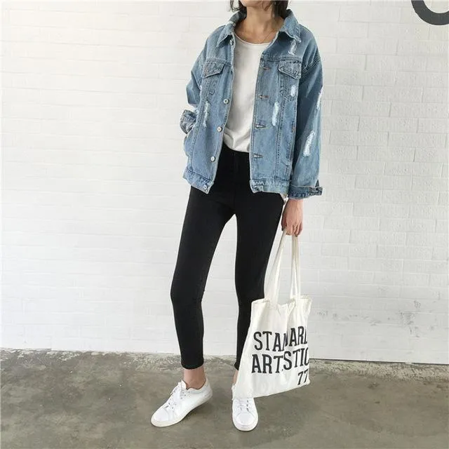 2018 Women Basic Coat Denim Jacket Women Winter Denim Jacket For Women Jeans Jacket Women Denim Coat loose fit casual style