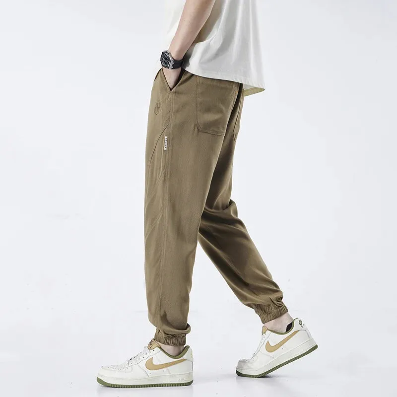 Baggy Casual Pants Solid Color Drawstring Elastic Waist Cargo Pant Simples