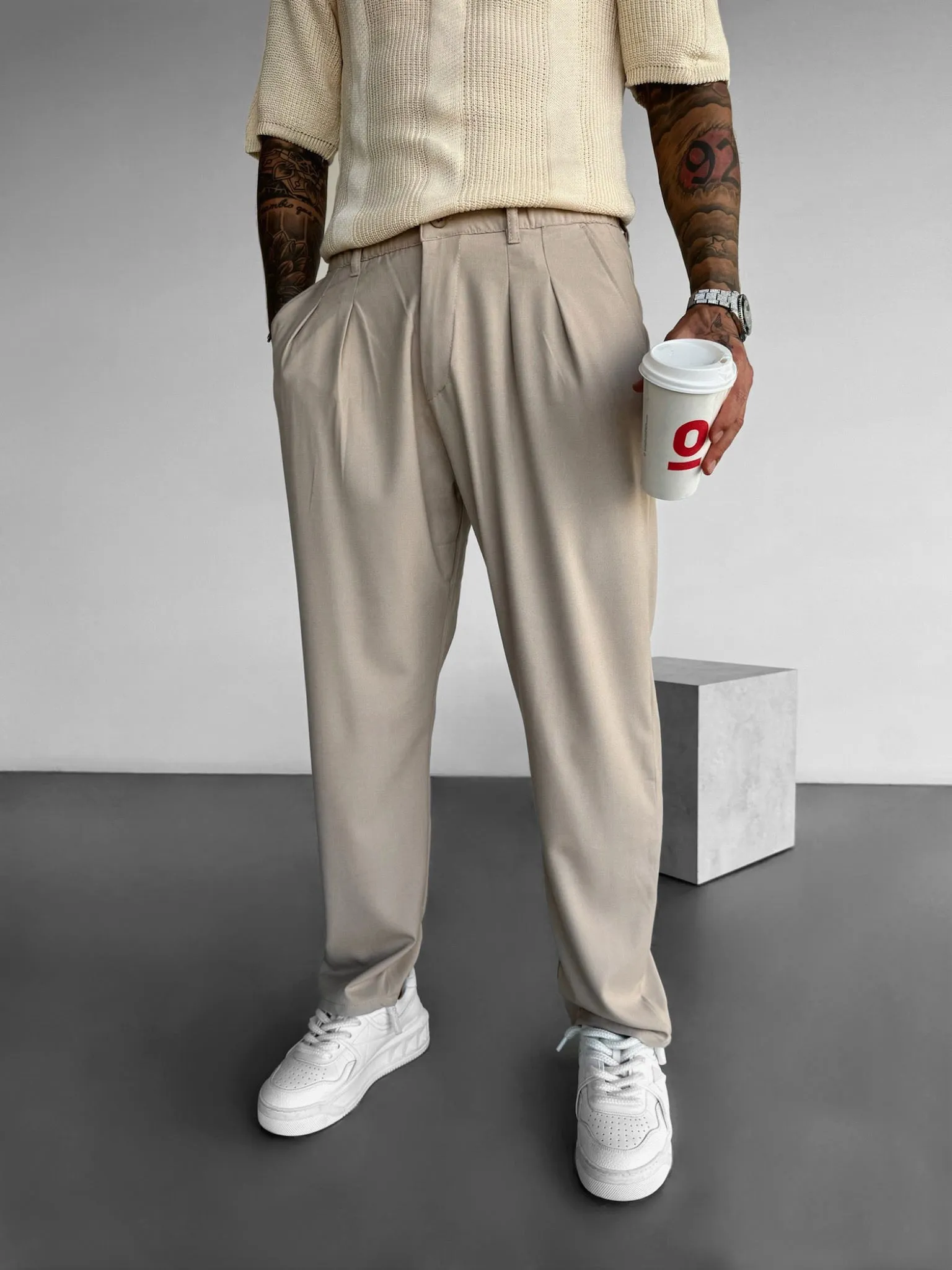 Baggy Chino Trousers - Beige