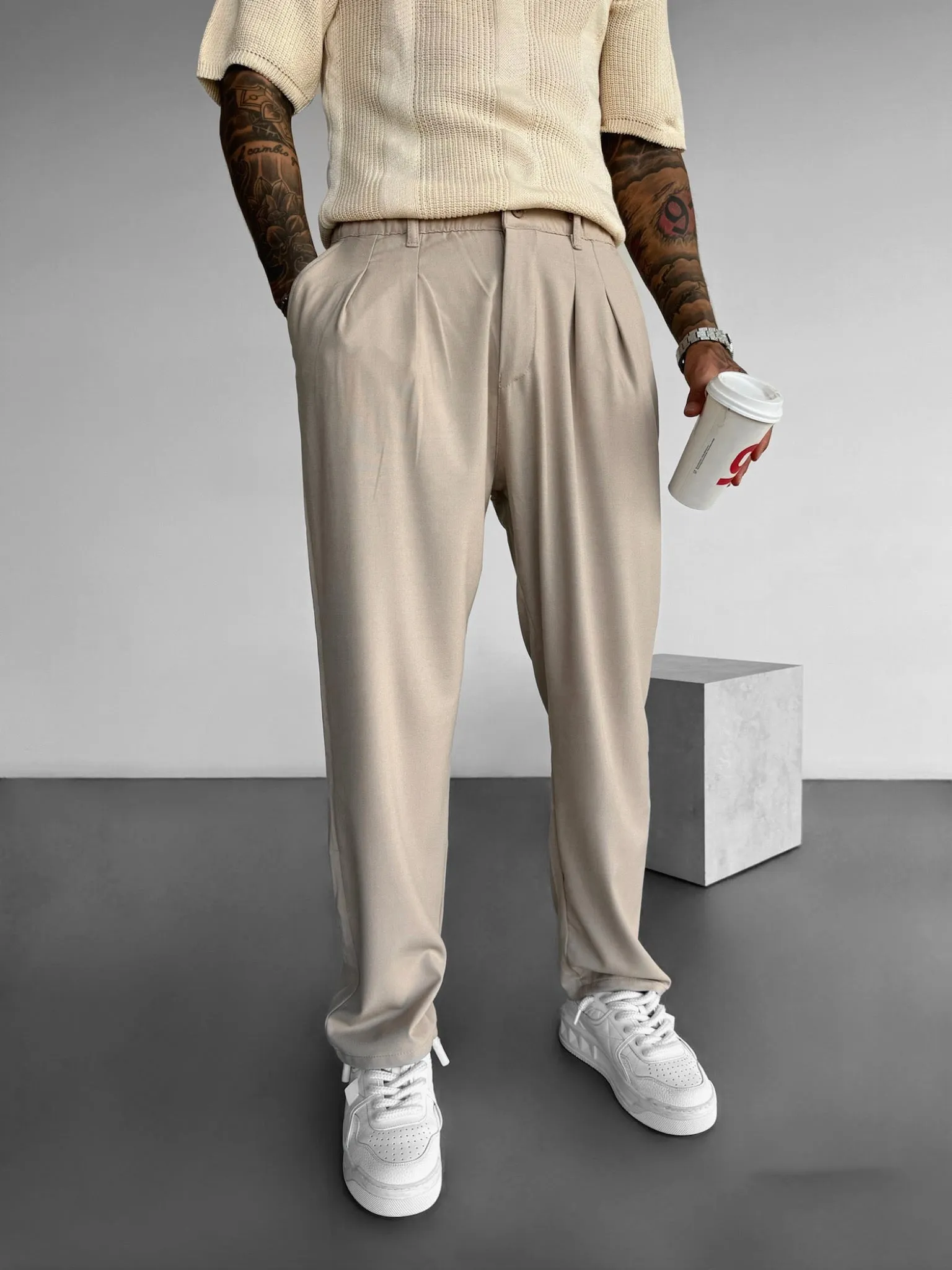 Baggy Chino Trousers - Beige