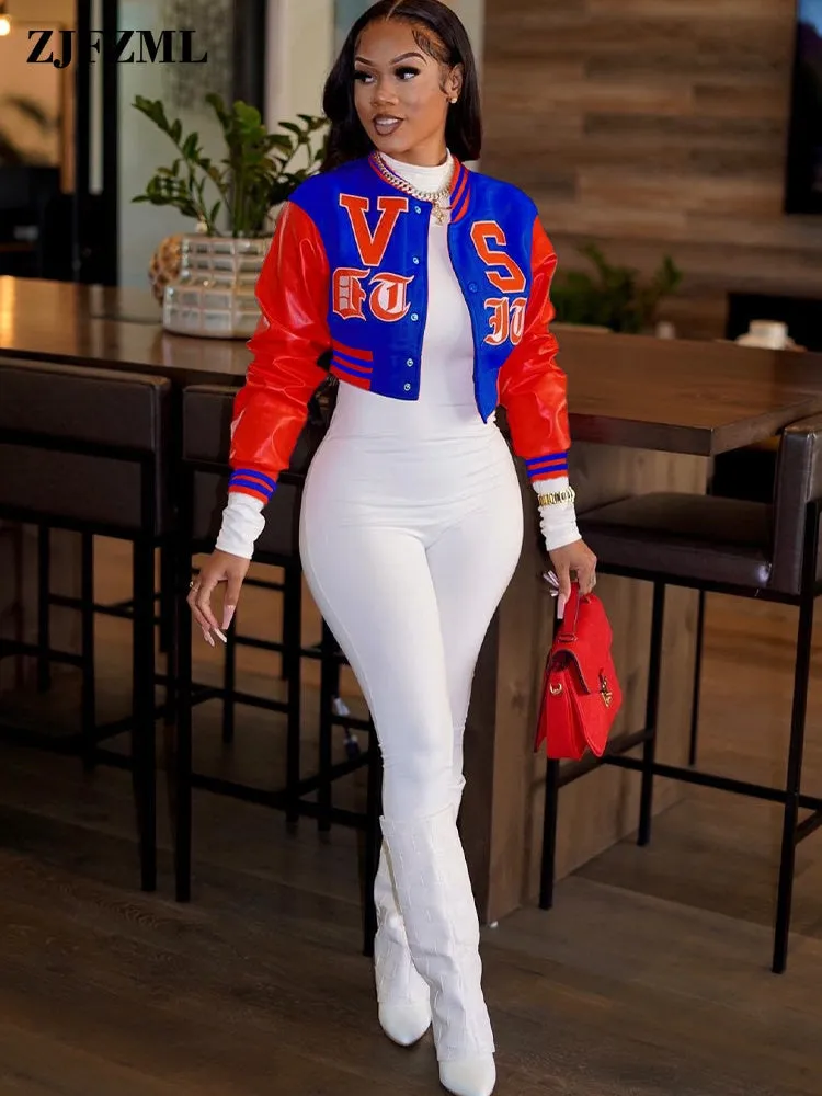 Baseball  Cropped Bomber Wear Oversize Letterman Jackets