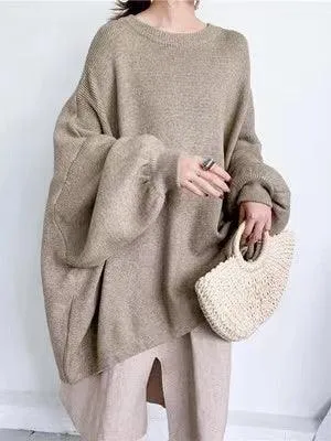 Batwing Sleeves Loose Solid Color Sweater Top