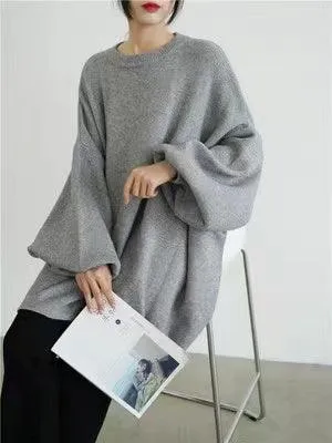 Batwing Sleeves Loose Solid Color Sweater Top