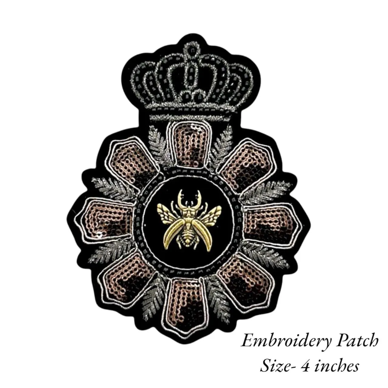 Black & Peach Designer Crown Bee Embroidery Patch