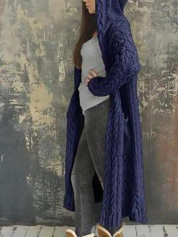 Casual Knitted Long Outerwear With Hood