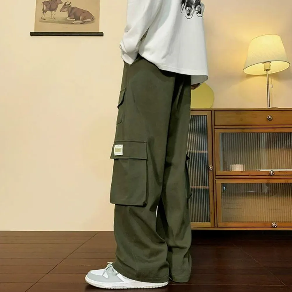 Casual Large Pocket Drawstring Straight-Leg Cargo Pants