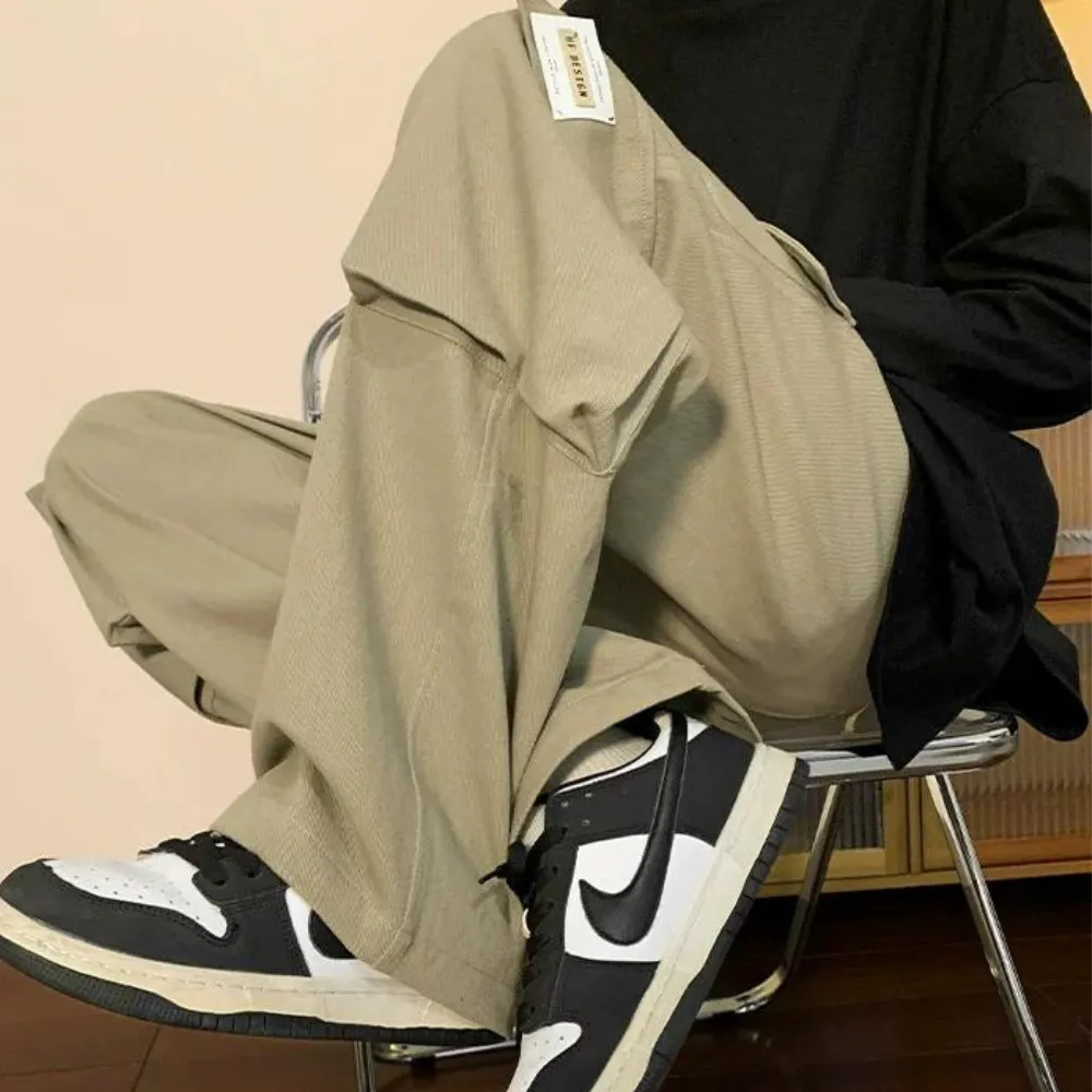 Casual Large Pocket Drawstring Straight-Leg Cargo Pants