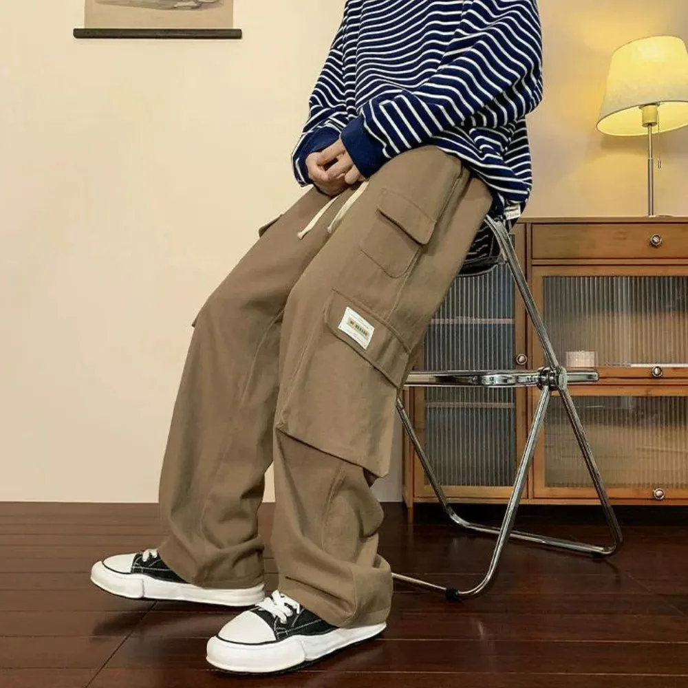 Casual Large Pocket Drawstring Straight-Leg Cargo Pants