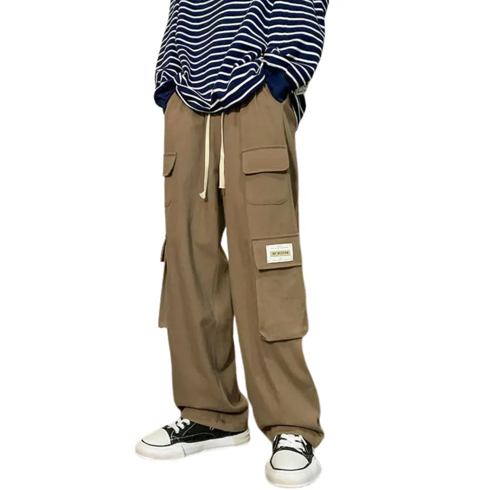 Casual Large Pocket Drawstring Straight-Leg Cargo Pants