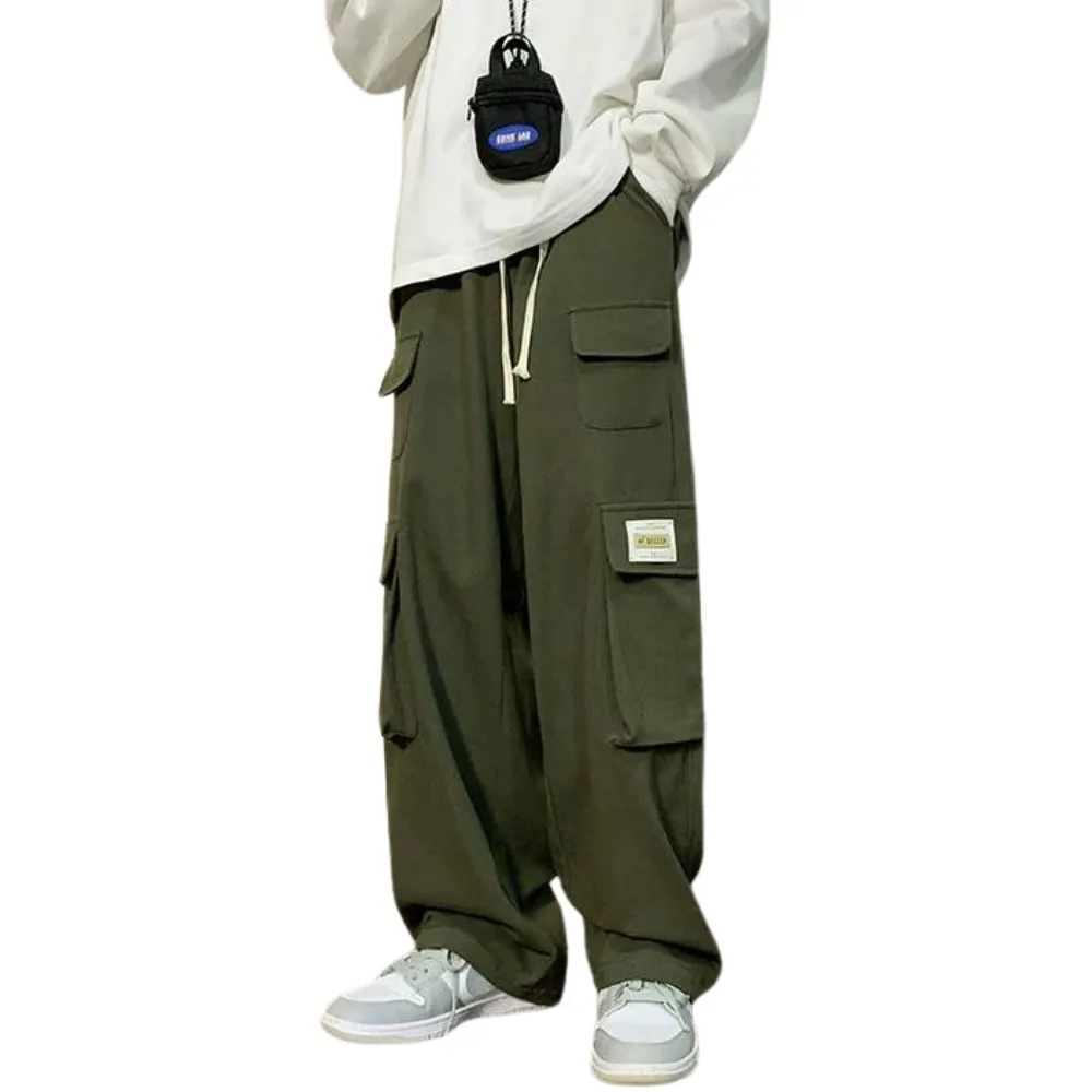 Casual Large Pocket Drawstring Straight-Leg Cargo Pants