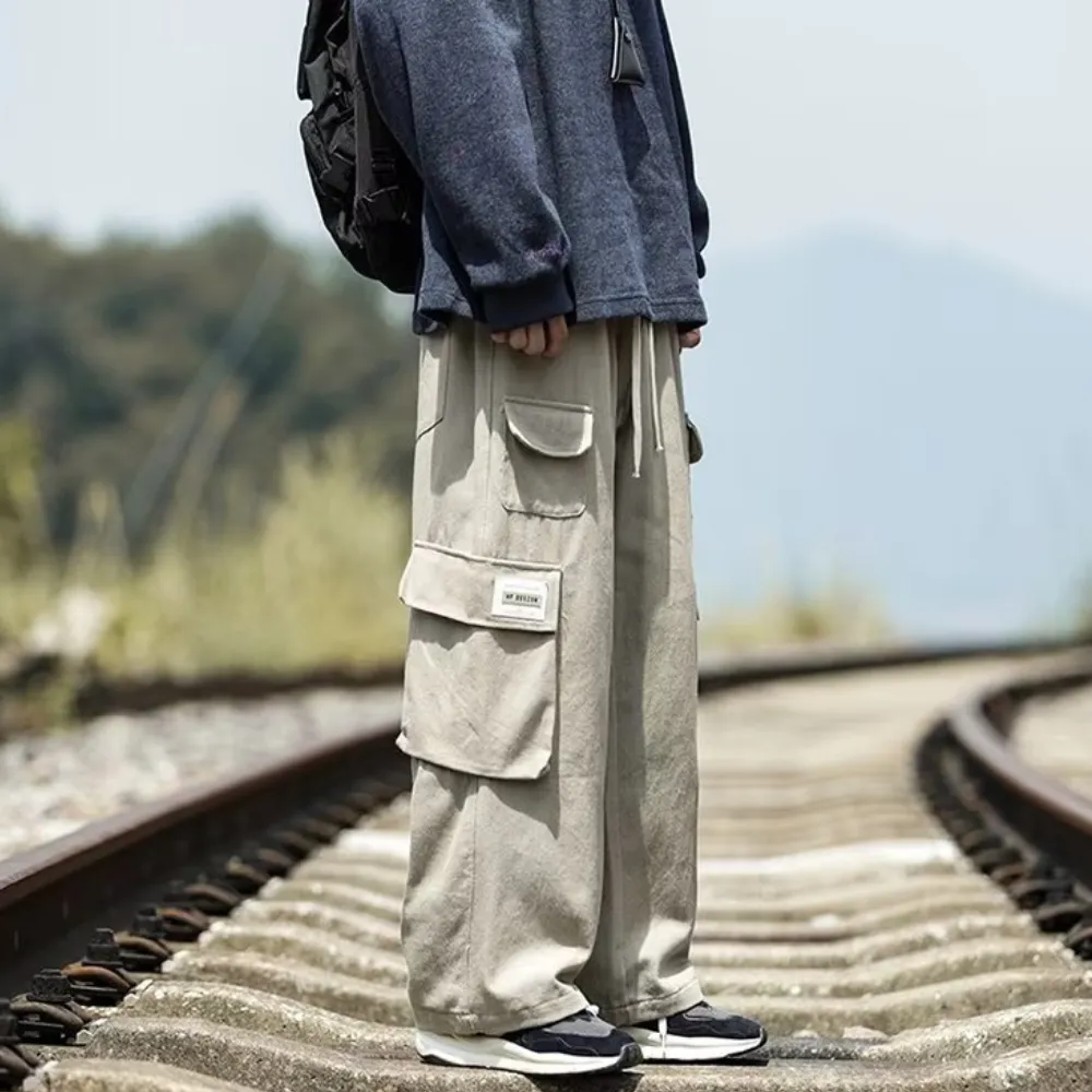 Casual Large Pocket Drawstring Straight-Leg Cargo Pants