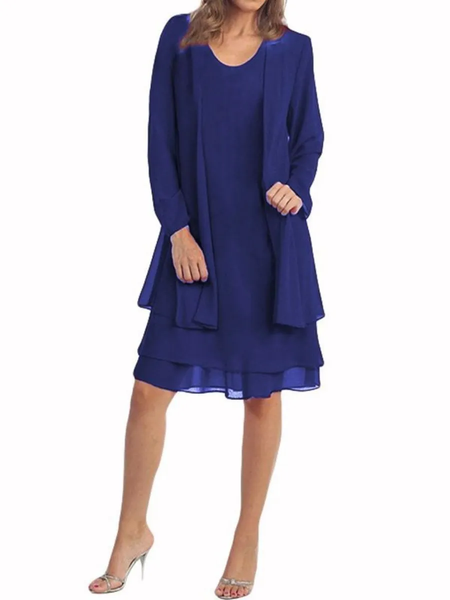 Chiffon Round Collar Dress with Outerwear