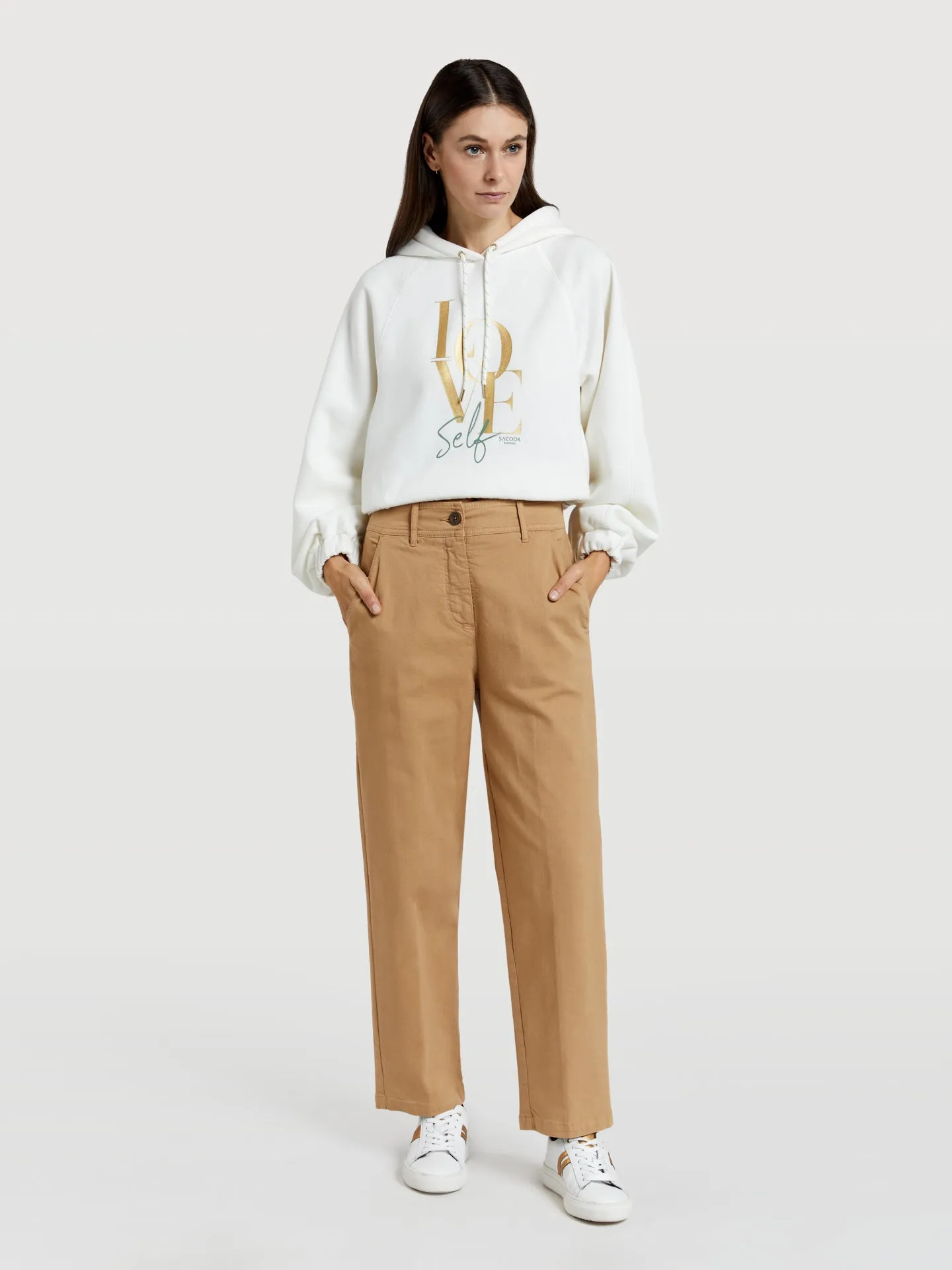 Chino trousers with back patch pockets