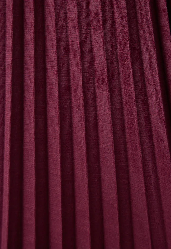 Choice Open Front Pleated Outerwear Burgundy