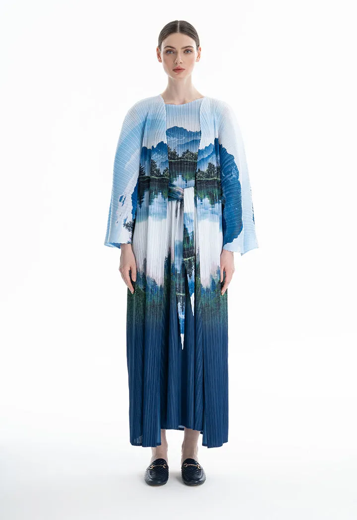 Choice Printed Pleated Maxi Outerwear Navy