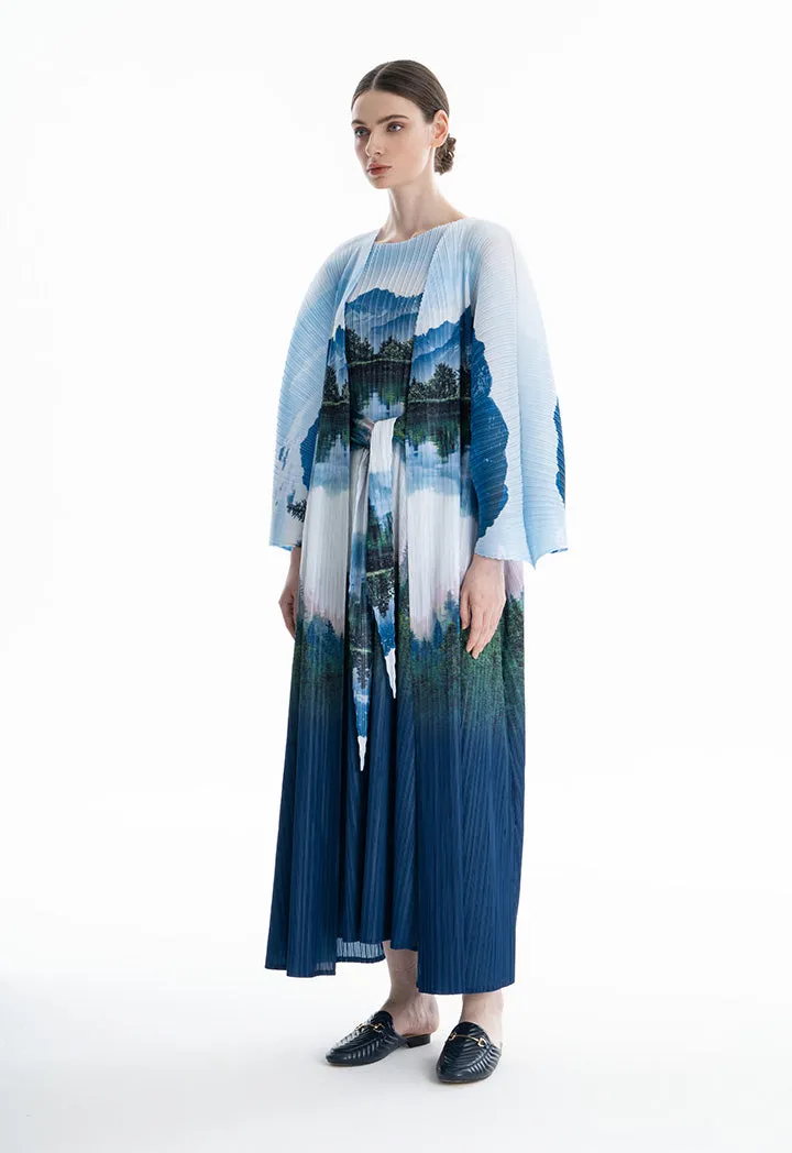 Choice Printed Pleated Maxi Outerwear Navy