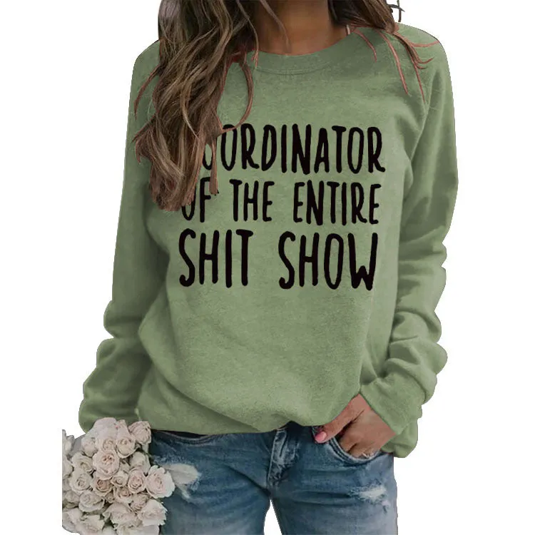 COORDINATOR OF Simple Round Neck Shirt Long Sleeve Printing Loose Sweater