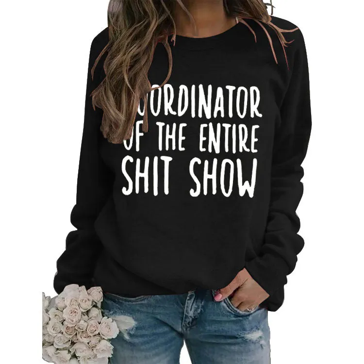 COORDINATOR OF Simple Round Neck Shirt Long Sleeve Printing Loose Sweater