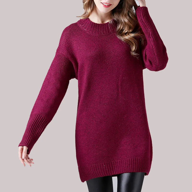 Crewneck Pullover Long Sleeved Sweater Dress