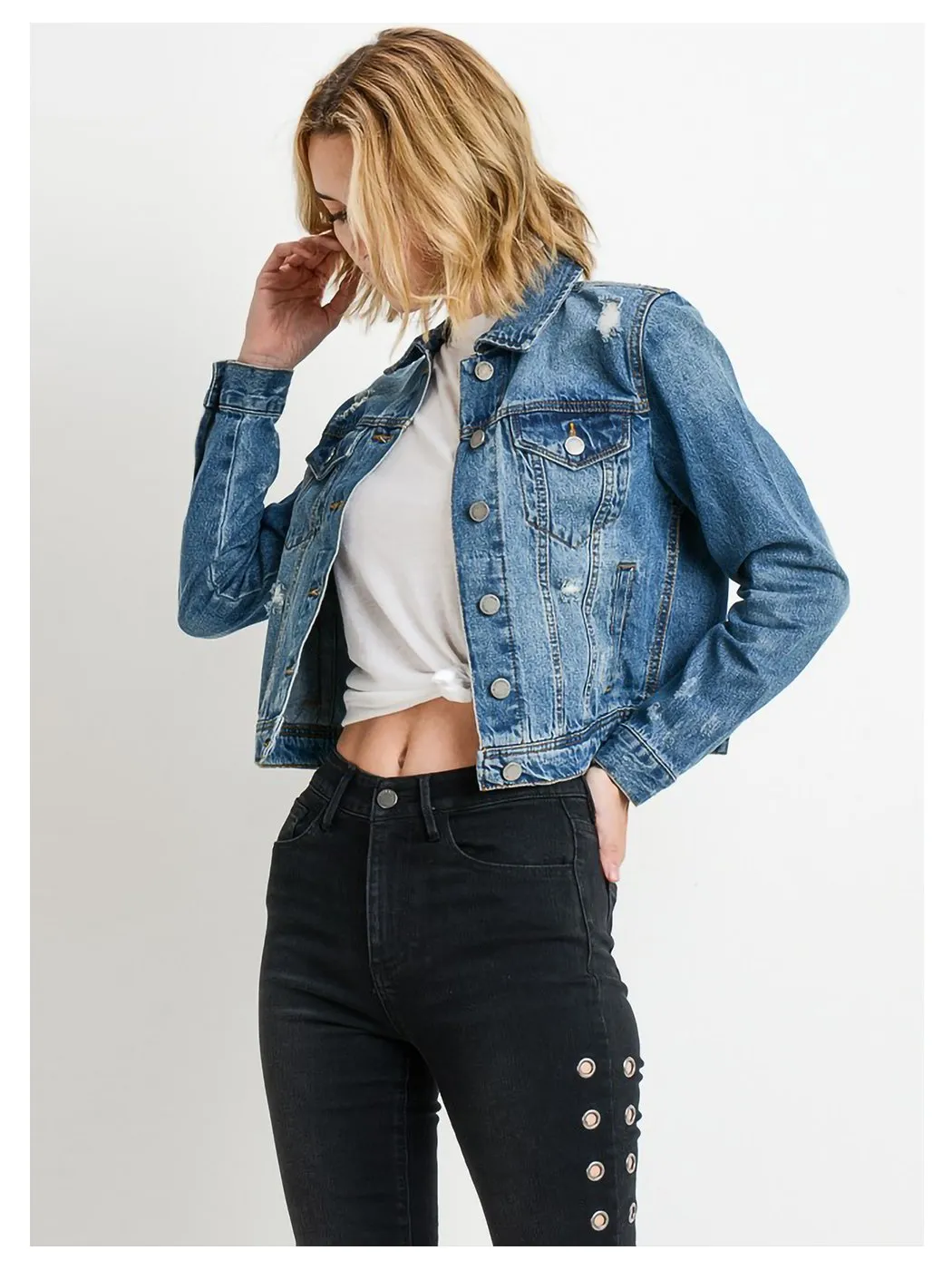 Distressed Crop Denim Jacket