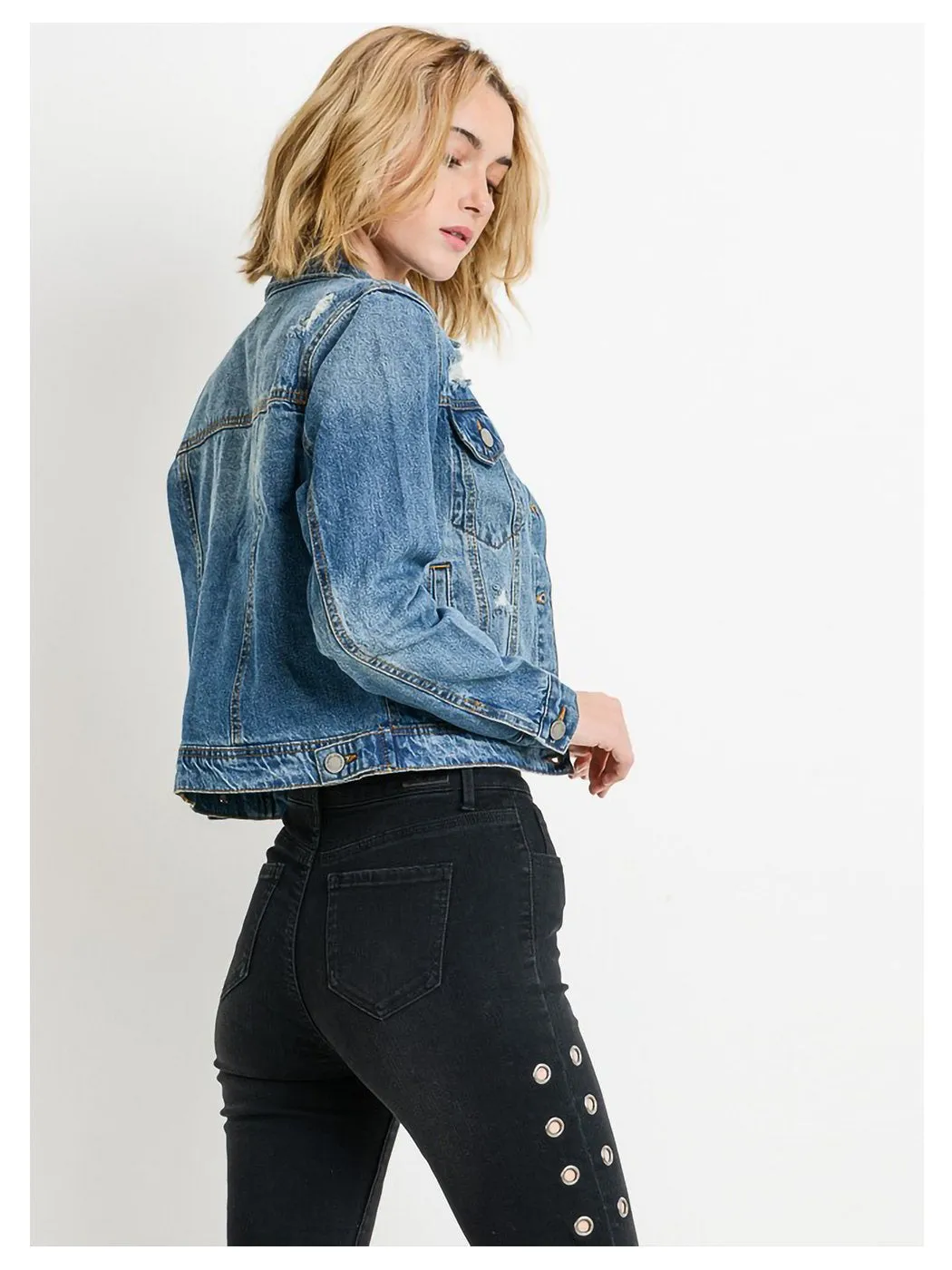 Distressed Crop Denim Jacket