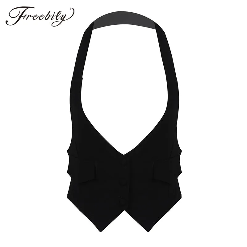 Evianna - Dark Academia Casual Solid Halter Neck Vest