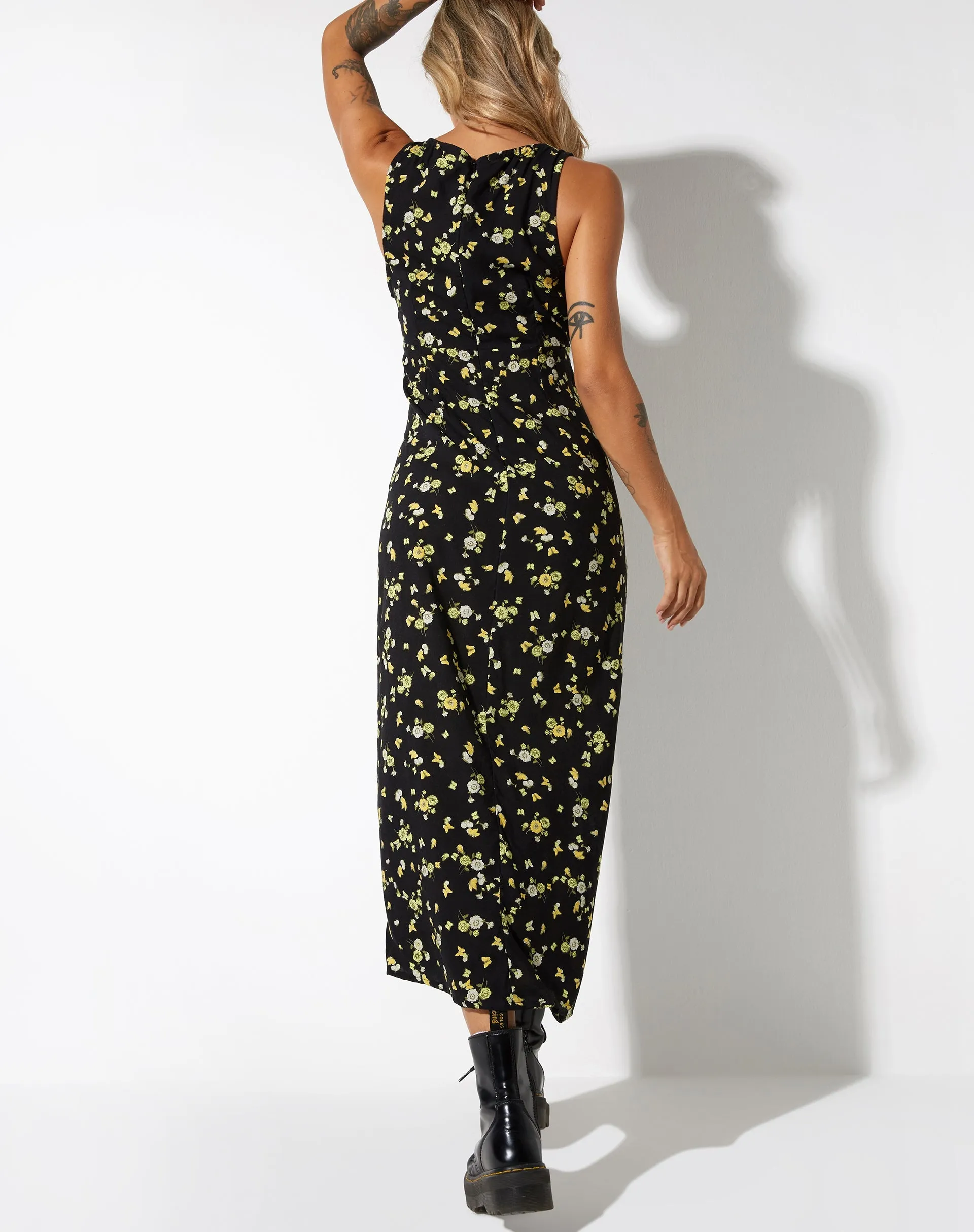 Fiaso Midi Dress in Lemon and Lime Black