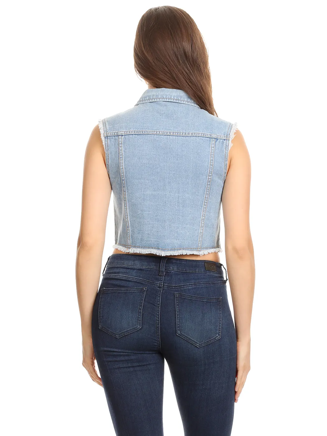 Frayed Denim Cropped Vest