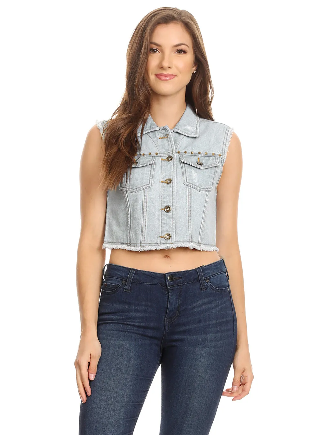 Frayed Denim Cropped Vest