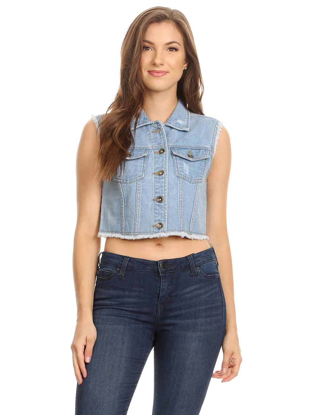 Frayed Denim Cropped Vest