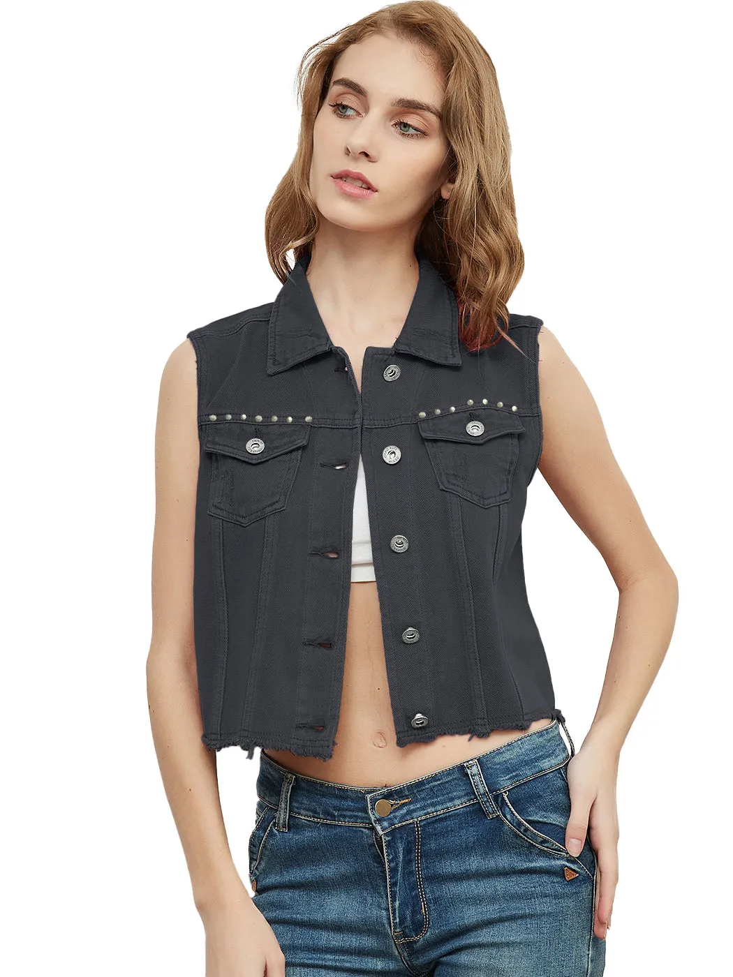 Frayed Denim Cropped Vest