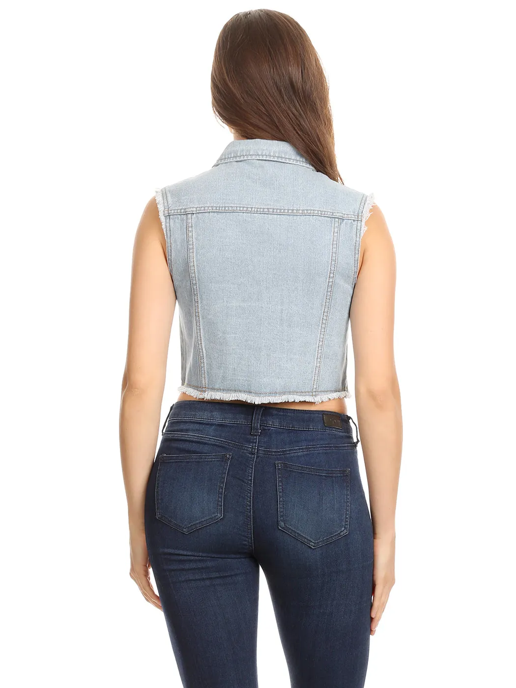 Frayed Denim Cropped Vest