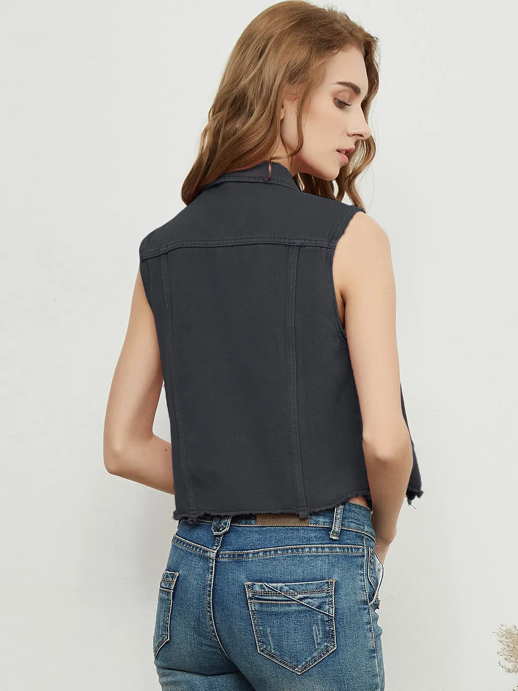 Frayed Denim Cropped Vest