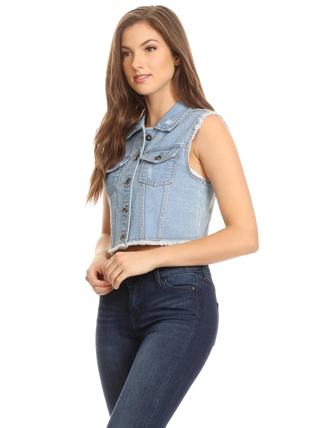 Frayed Denim Cropped Vest