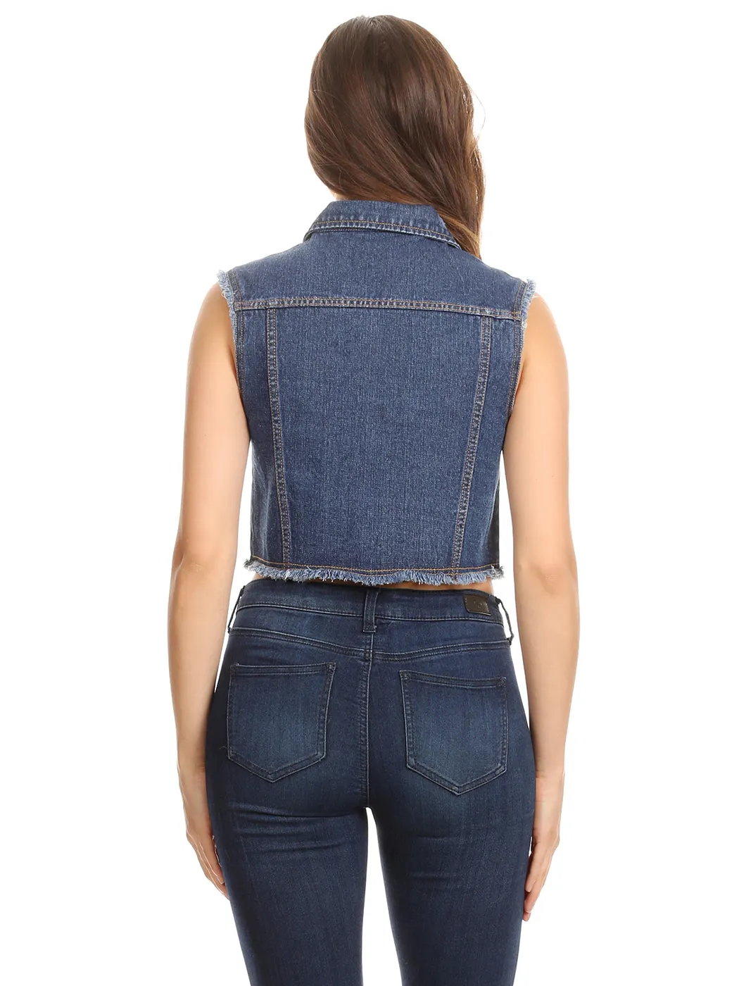 Frayed Denim Cropped Vest