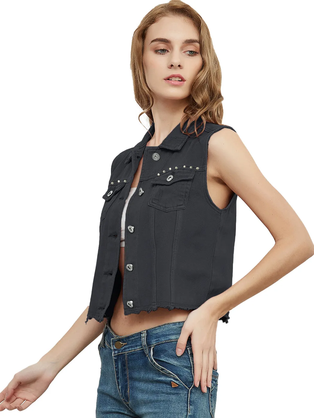 Frayed Denim Cropped Vest