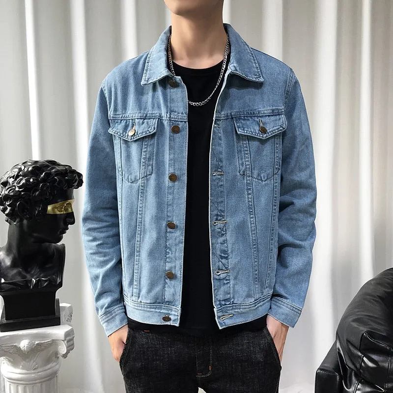 Gbolsos New Solid Casual Cotton Denim Jacket Men Plus Size M-5XL Lapel Single Breasted Jeans Jacket High Quality Denim Jackets Man