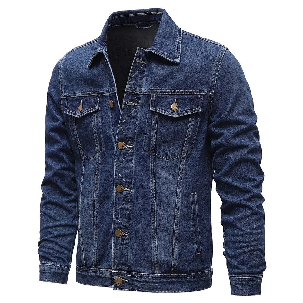 Gbolsos New Solid Casual Cotton Denim Jacket Men Plus Size M-5XL Lapel Single Breasted Jeans Jacket High Quality Denim Jackets Man