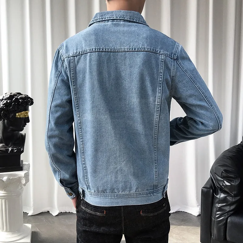 Gbolsos New Solid Casual Cotton Denim Jacket Men Plus Size M-5XL Lapel Single Breasted Jeans Jacket High Quality Denim Jackets Man