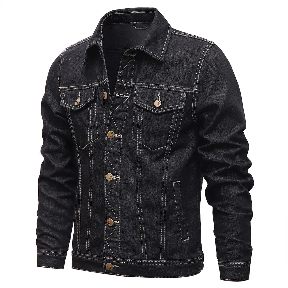 Gbolsos New Solid Casual Cotton Denim Jacket Men Plus Size M-5XL Lapel Single Breasted Jeans Jacket High Quality Denim Jackets Man