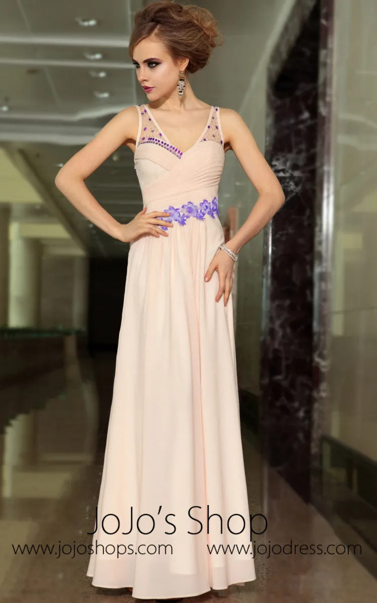 Grecian V Neck Blush Pink Slim Chiffon Formal Prom Evening Cocktail Dress DQ830898