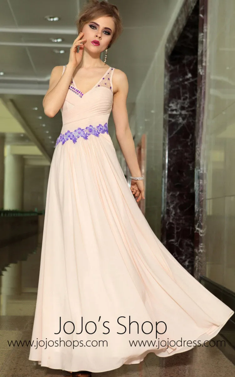 Grecian V Neck Blush Pink Slim Chiffon Formal Prom Evening Cocktail Dress DQ830898