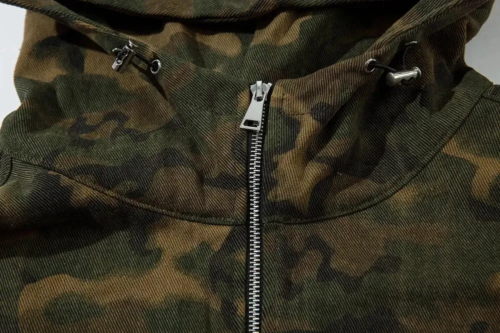 Grunge Hooded Camouflage Windbreaker Jacket