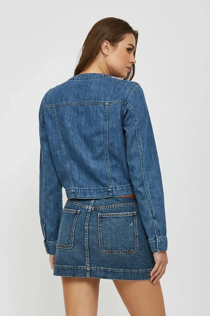 Hidden Denim No Collar Trucker Jacket