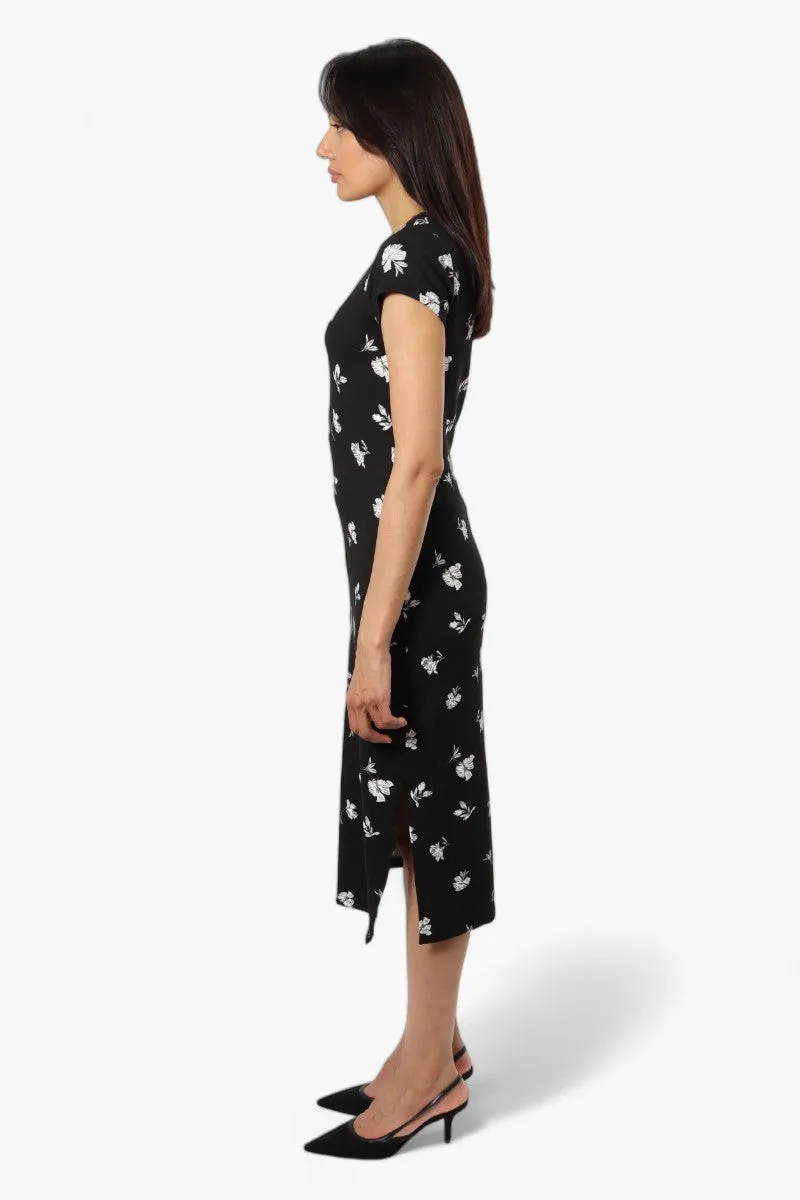 International INC Company Floral Cap Sleeve Midi Dress - Black