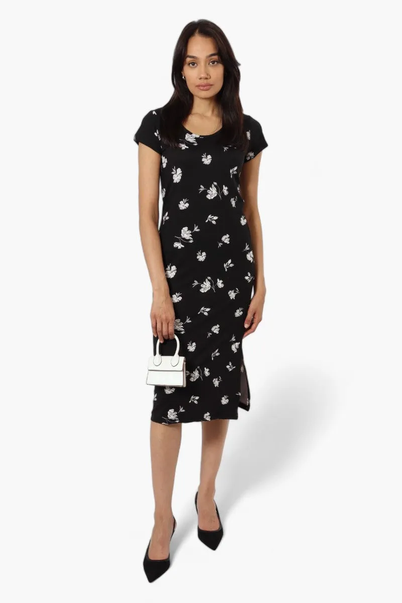 International INC Company Floral Cap Sleeve Midi Dress - Black