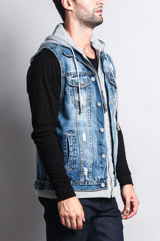 Layered Hooded Denim Vest