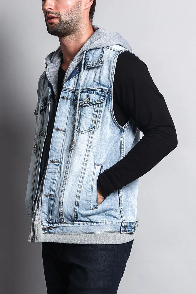 Layered Hooded Denim Vest