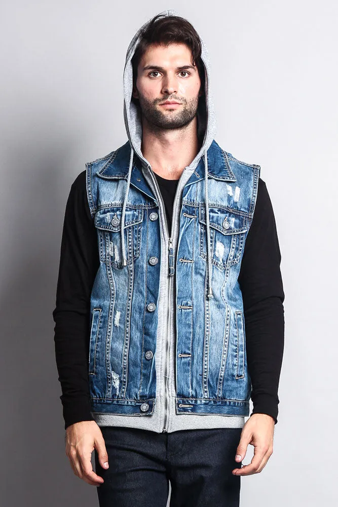 Layered Hooded Denim Vest